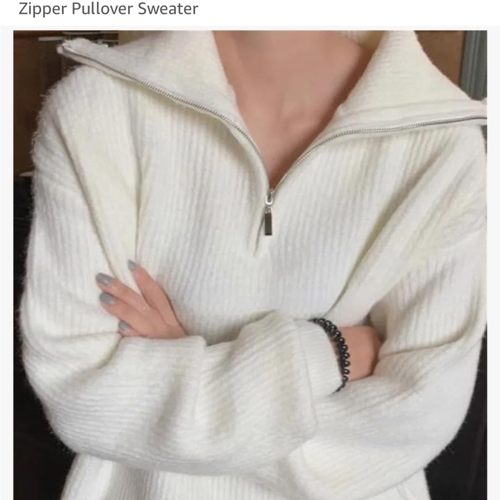 Boutique White knit zipper neck pull over sweater nwt - Picture 2 of 9